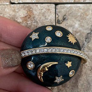 Rare Vintage Swarovski Celestial Moon Stars Saturn Enamel Crystal Brooch